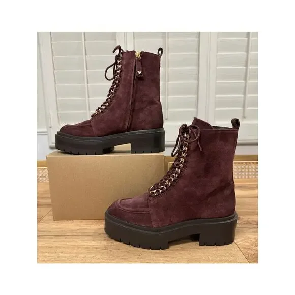 Sam Edelman Lovrin Bootie Spiced Pecan Size 5.5 NWOT Gold Details Dark Burgundy - Picture 3 of 13